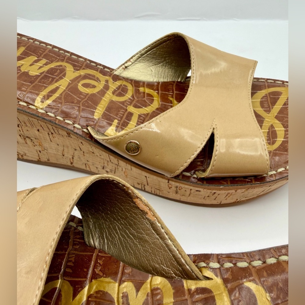 Sam Edelman Sandals 10M Cork Wedge Platform Beige Matte - Picture 11 of 11